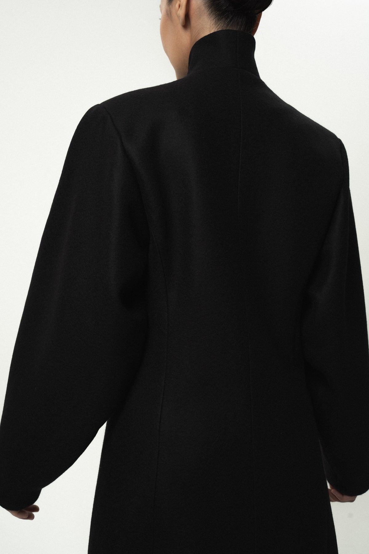 Fitted Balloon-Sleeve Wool Coat