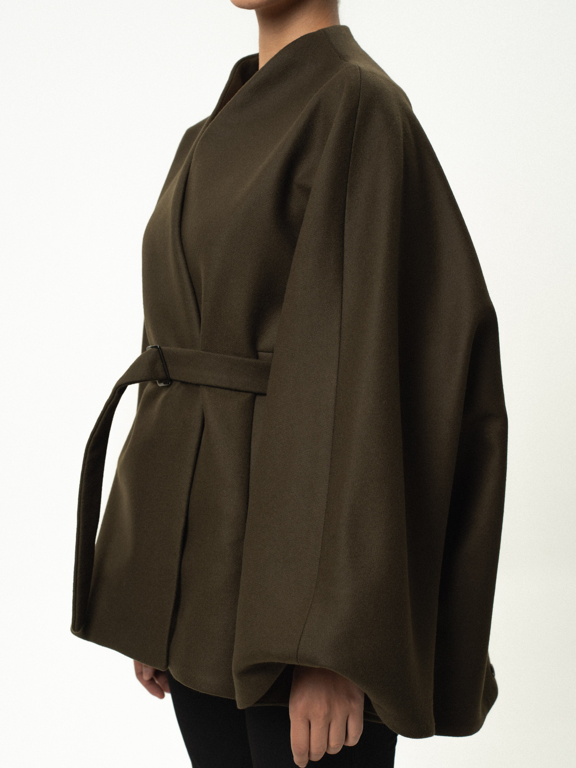 Convertible Wool Kimono Jacket in Moss | Âme Dare